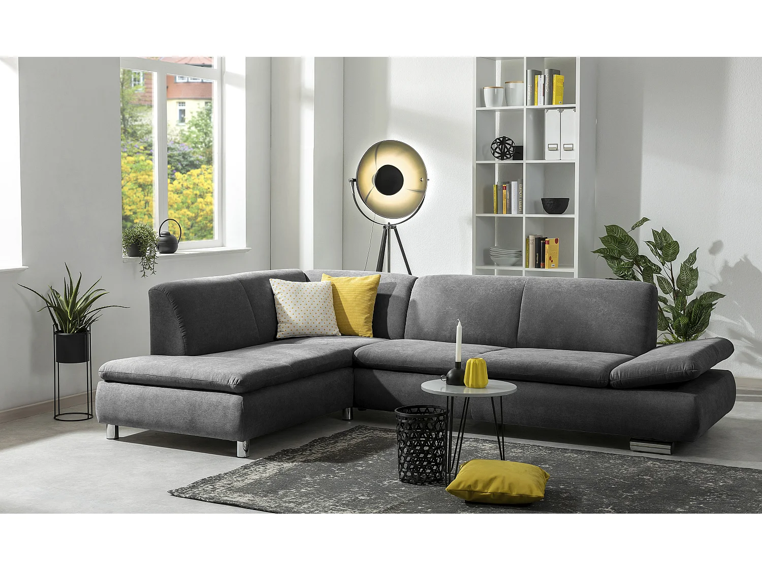 Ecksofa links mit Sofa 2,5-Sitzer rechts - Flachgewebe - anthrazit - Terrence