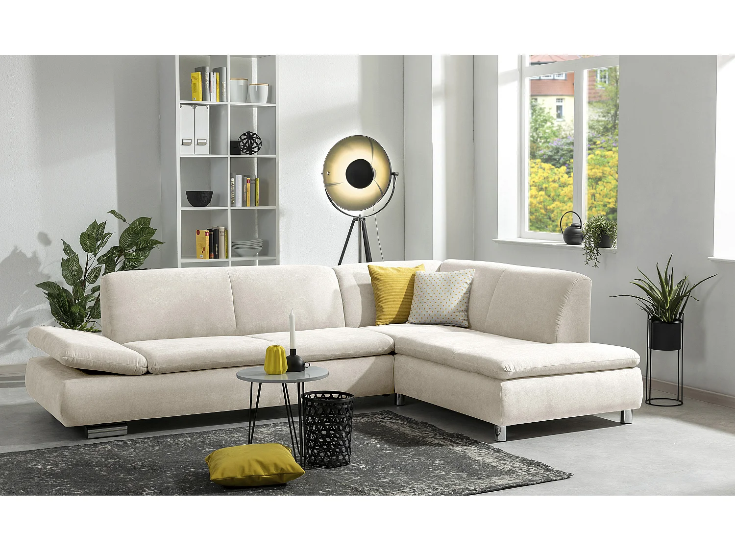 Sofa 2,5-Sitzer links mit Ecksofa rechts - Flachgewebe - beige - Terrence