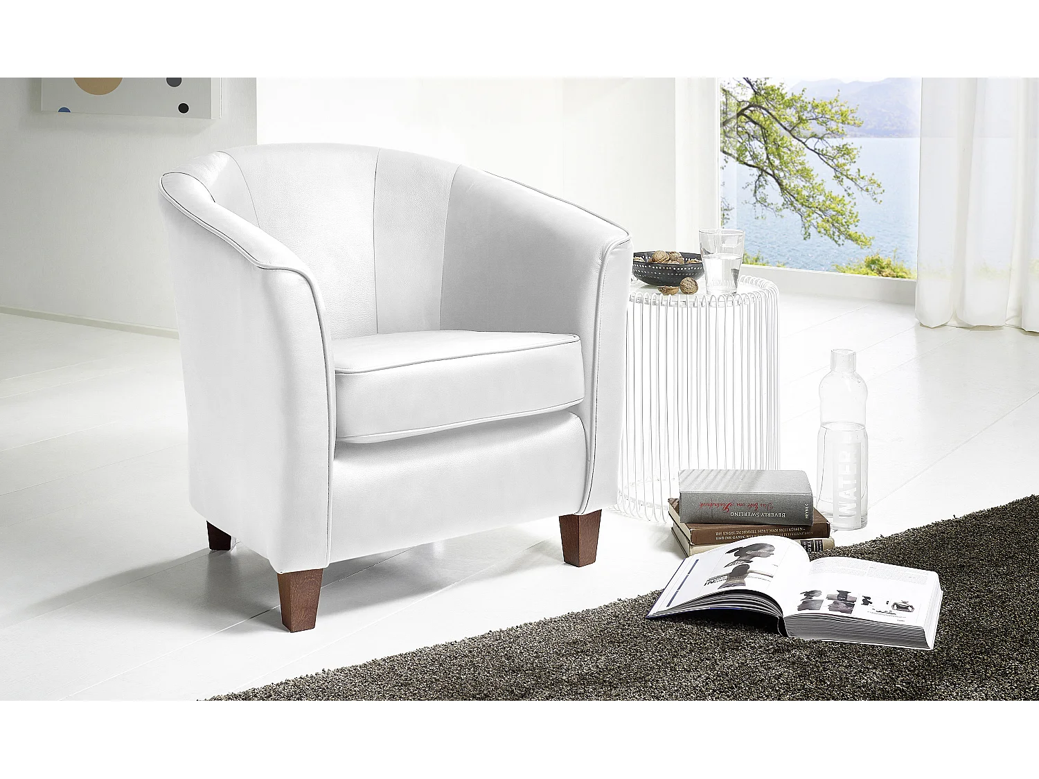 Sessel - pigmentiertes Nappaleder - weiß - Livia