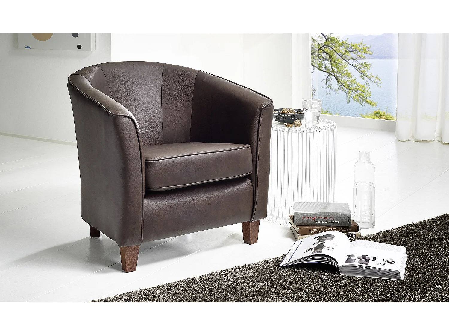 Sessel - pigmentiertes Nappaleder - braun - Livia