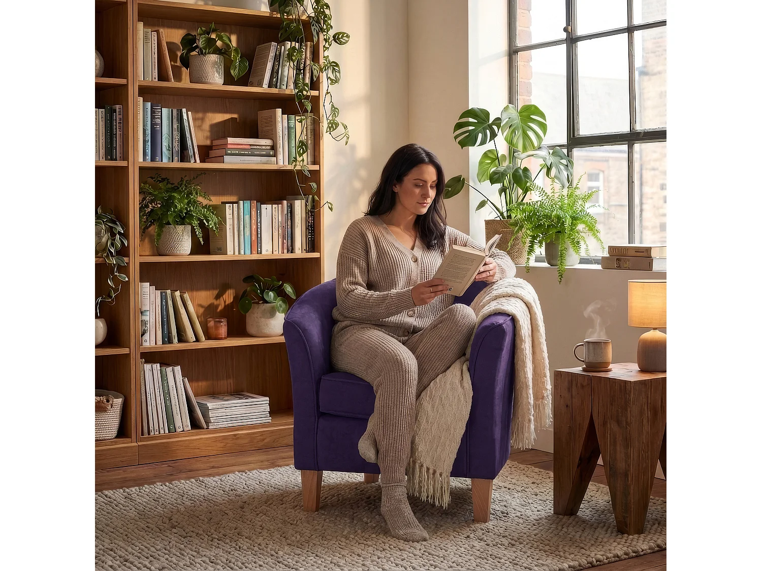Sessel - Velourstoff - violett - Livia