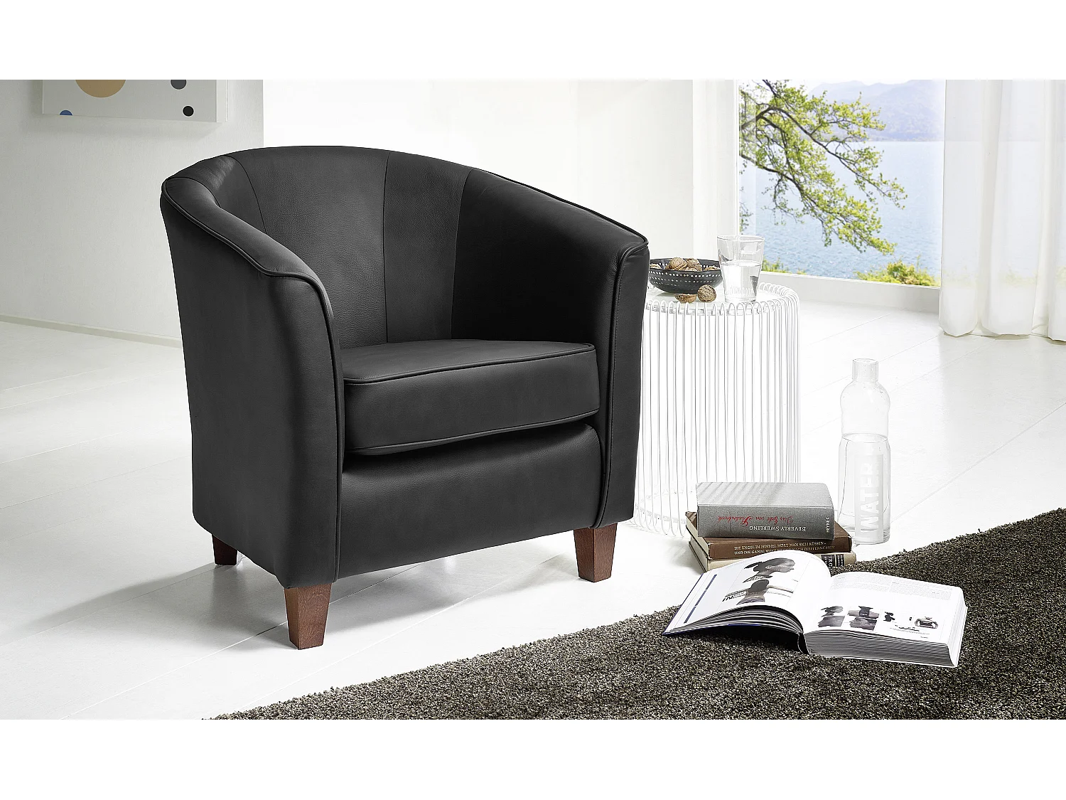 Sessel - pigmentiertes Nappaleder - schwarz - Livia