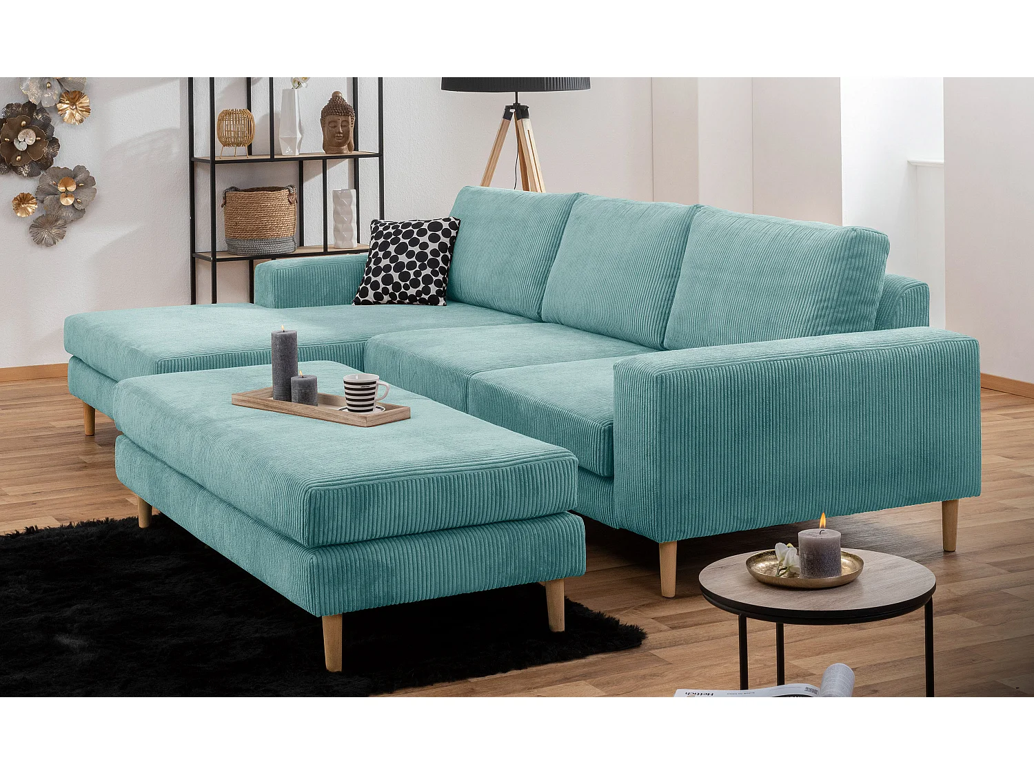 Hocker - Cordstoff - eisblau - Florian