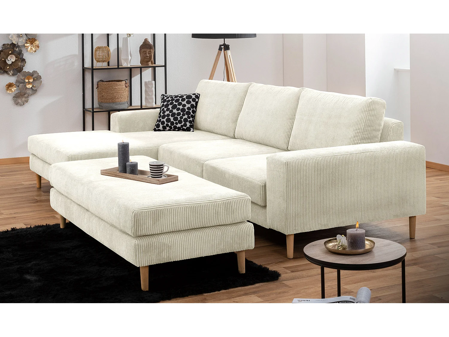 Hocker - Cordstoff - creme - Florian