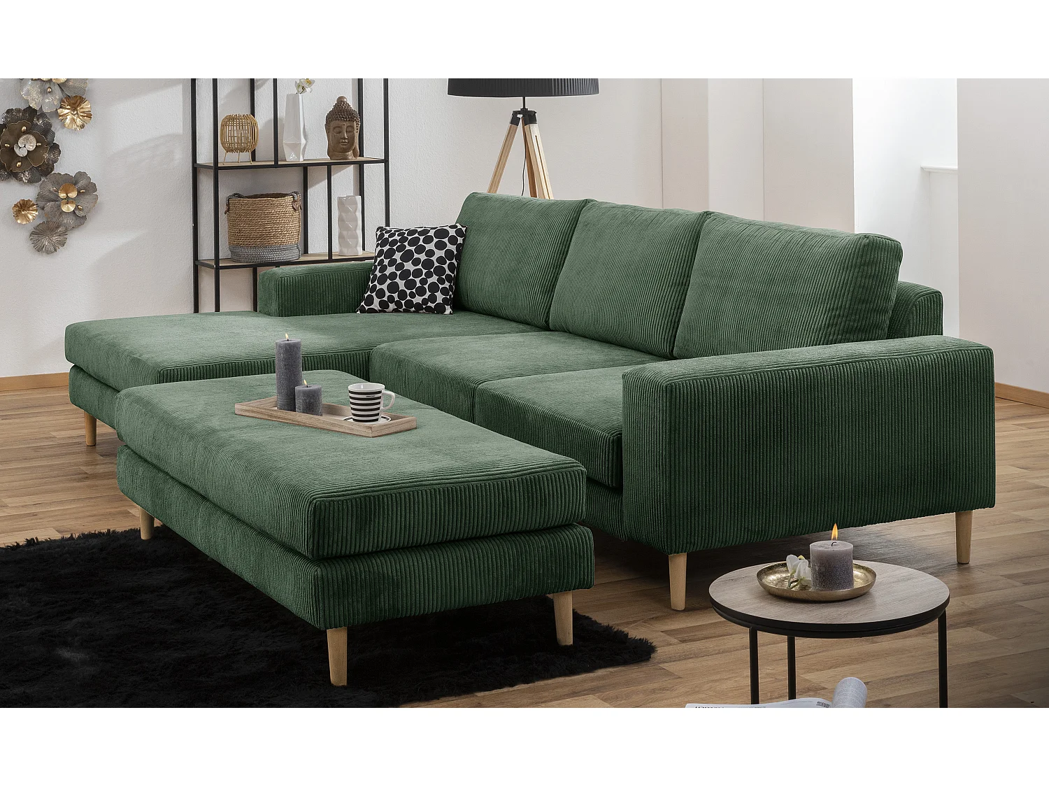 Hocker - Cordstoff - dunkelgrün - Florian