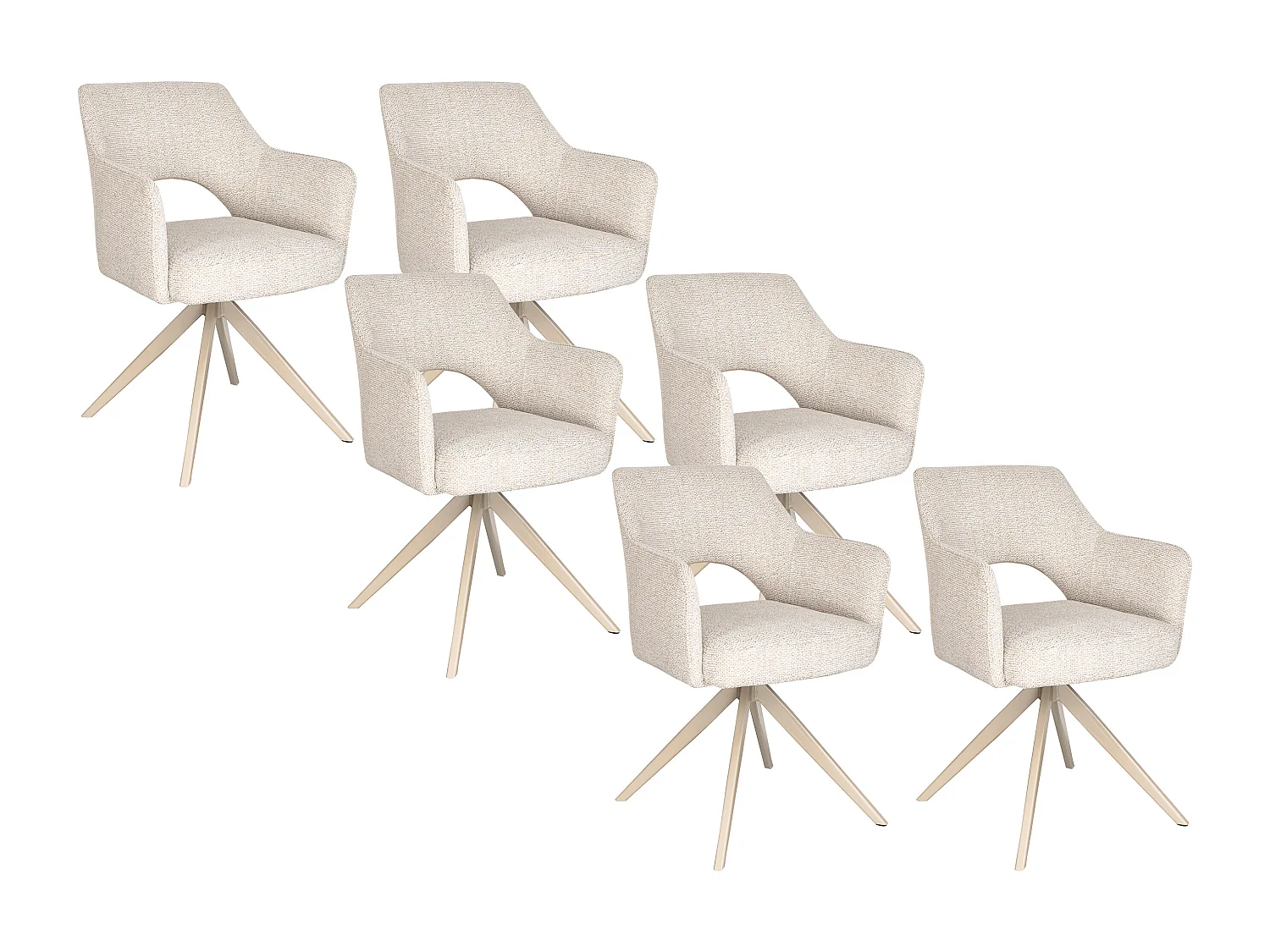 Lot de 6 chaises pivotantes avec accoudoirs en tissu tweed et métal beige - Crème - KONYA