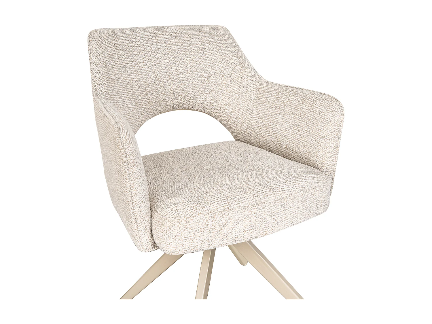 Lot de 2 chaises pivotantes avec accoudoirs en tissu tweed et métal beige - Crème - KONYA