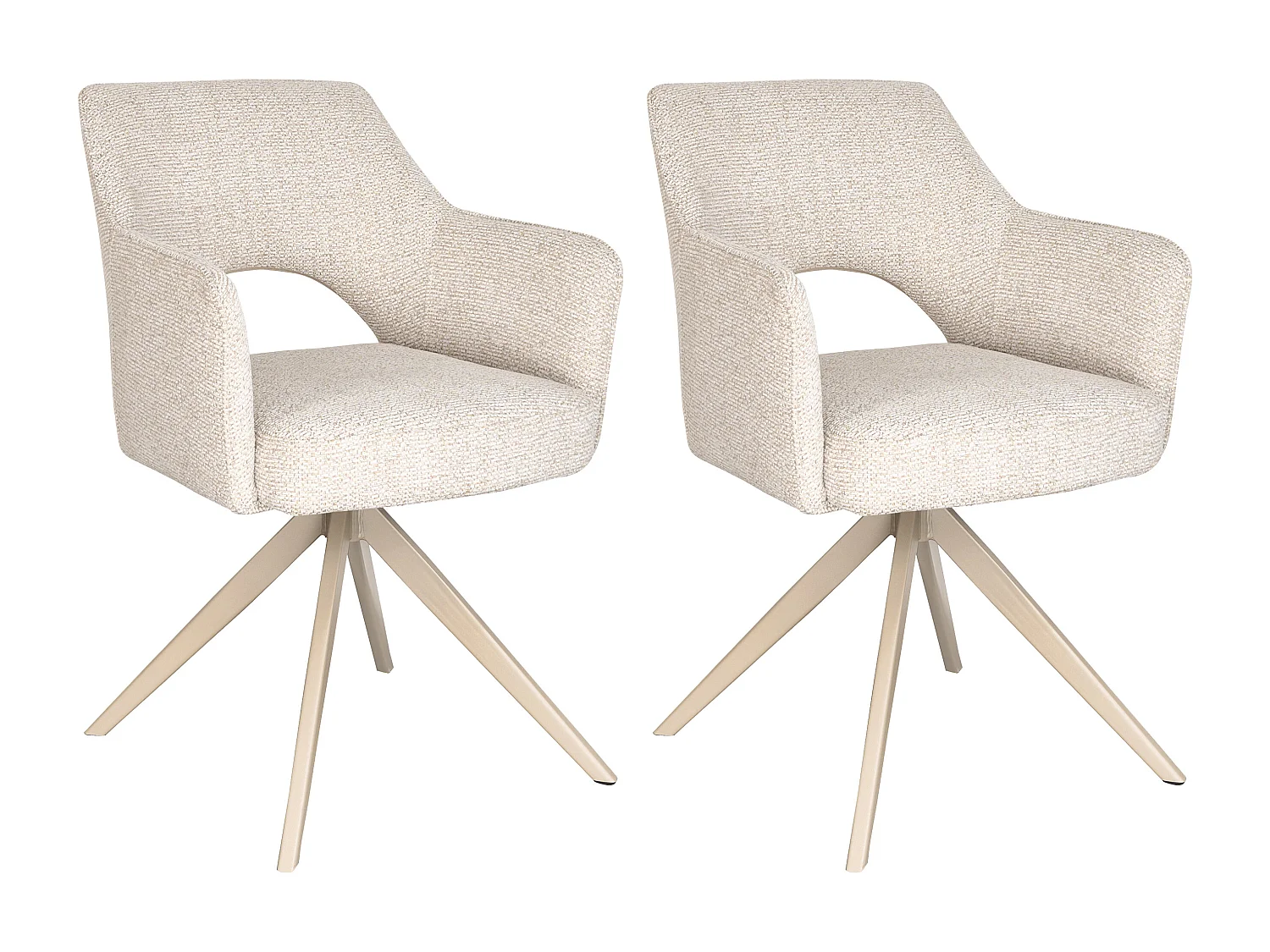 Lot de 2 chaises pivotantes avec accoudoirs en tissu tweed et métal beige - Crème - KONYA