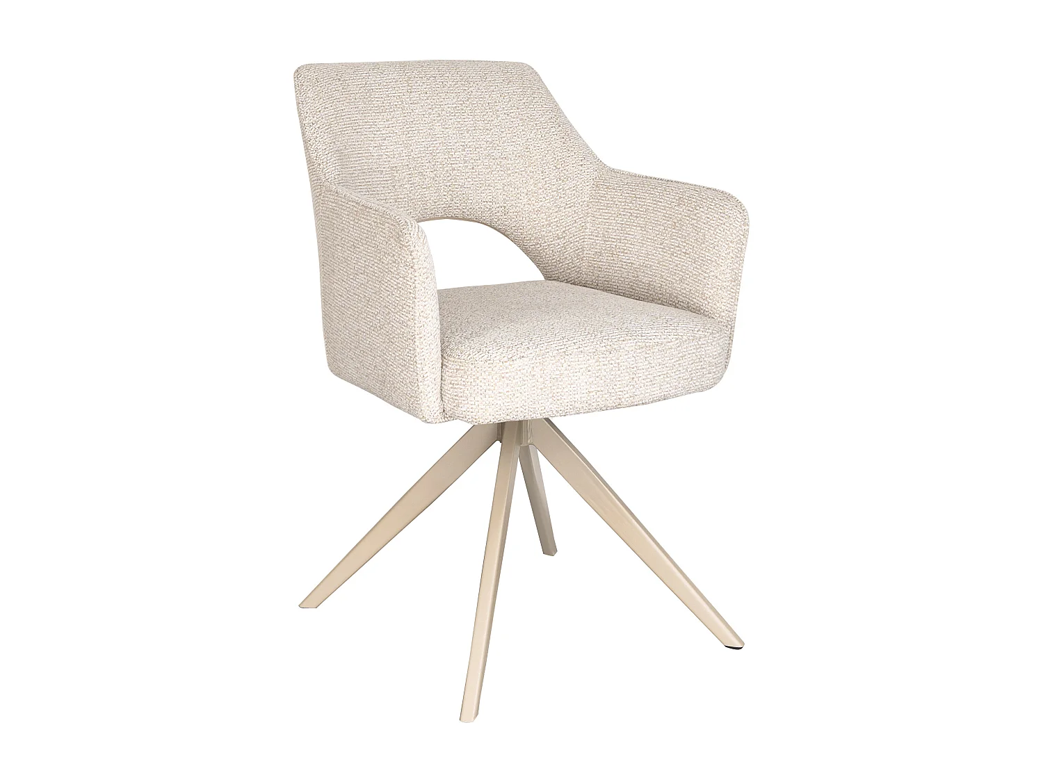 Lot de 2 chaises pivotantes avec accoudoirs en tissu tweed et métal beige - Crème - KONYA