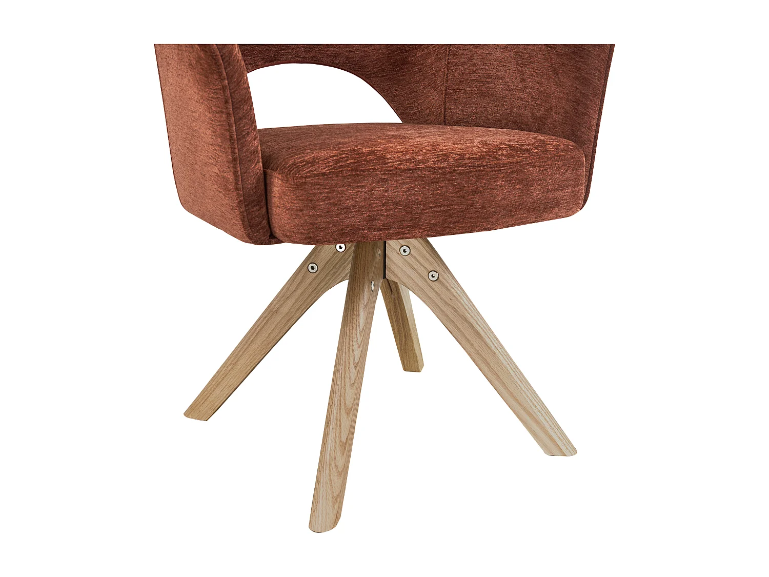 Lot de 6 chaises pivotantes avec accoudoirs en tissu texturé et bois de chêne - Terracotta - KONYA