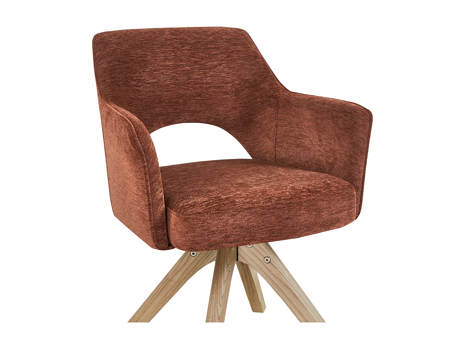 Lot de 2 chaises pivotantes avec accoudoirs en tissu texturé et bois de chêne - Terracotta - KONYA