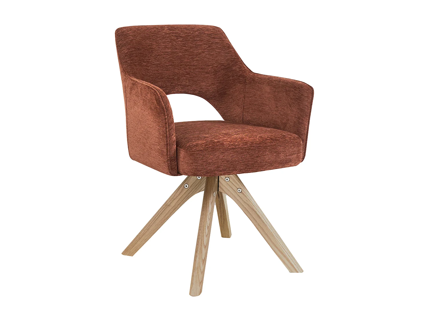Lot de 2 chaises pivotantes avec accoudoirs en tissu texturé et bois de chêne - Terracotta - KONYA