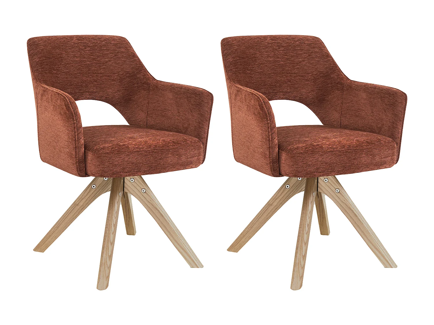 Lot de 2 chaises pivotantes avec accoudoirs en tissu texturé et bois de chêne - Terracotta - KONYA