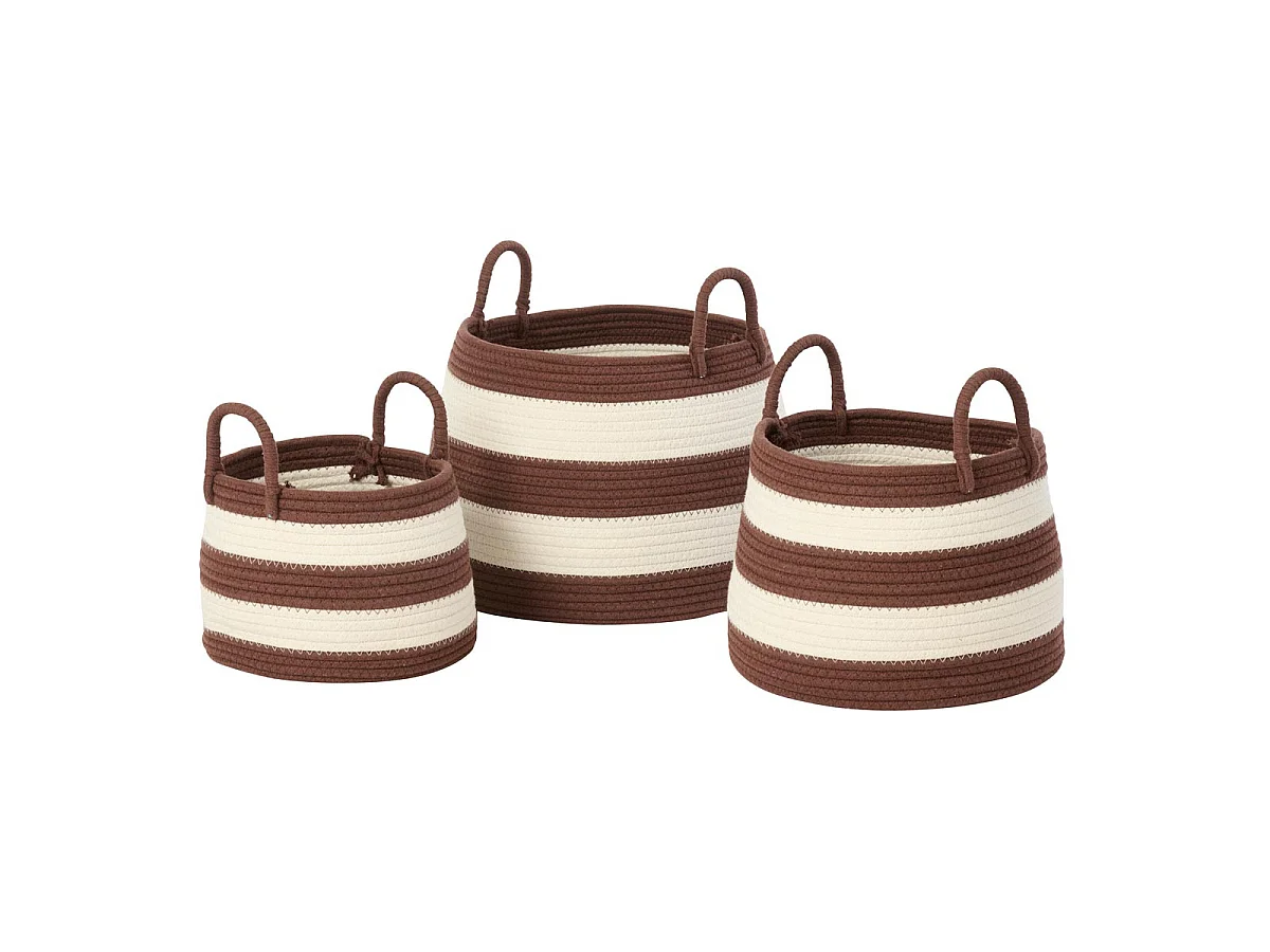 Lot de 3 Paniers à Rayures "Refugio" 38cm Marron