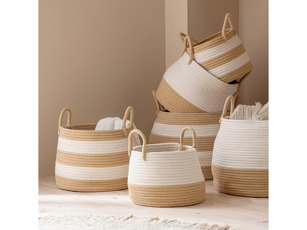 Lot de 3 Paniers à Rayures "Refugio" 38cm Naturel