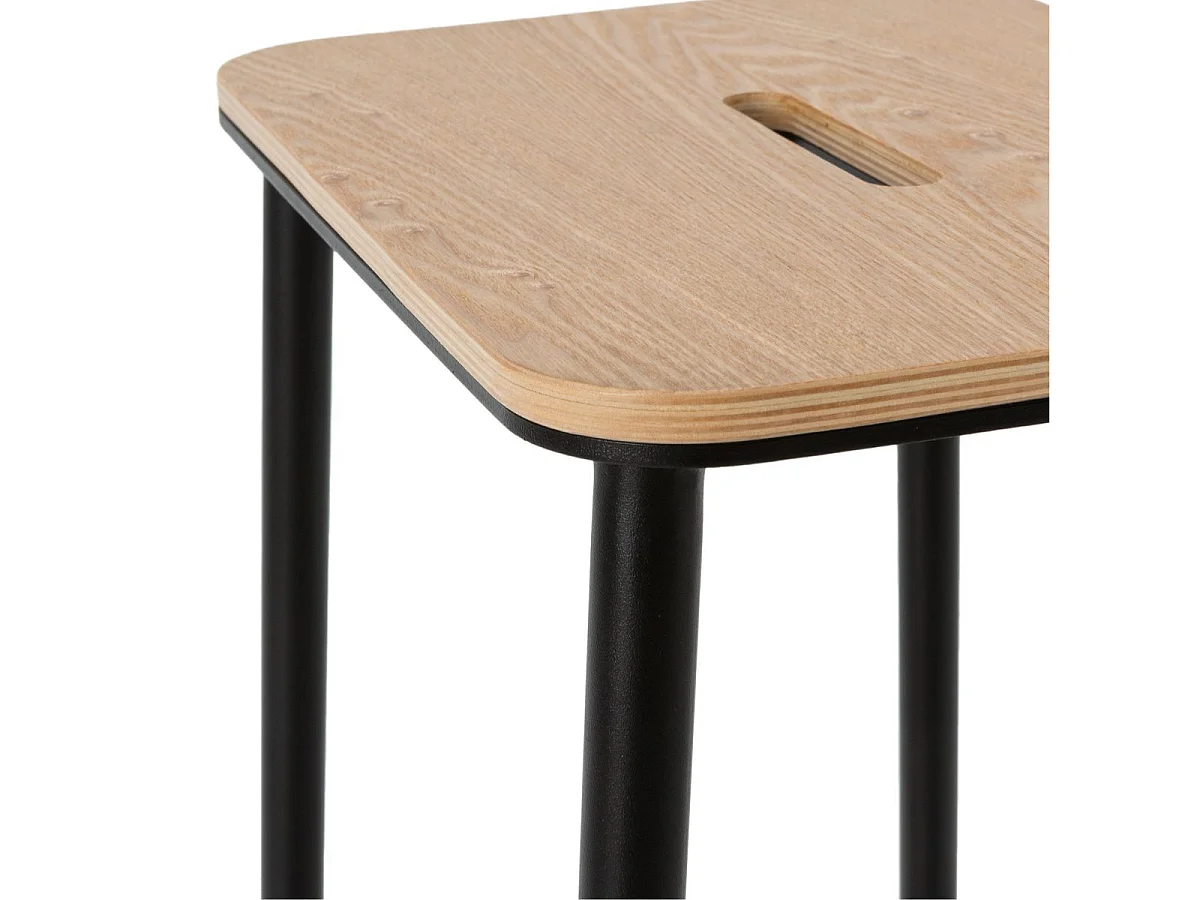 Lot de 2 tabourets de bar H65cm en bois naturel pied en métal noir - BAHIA