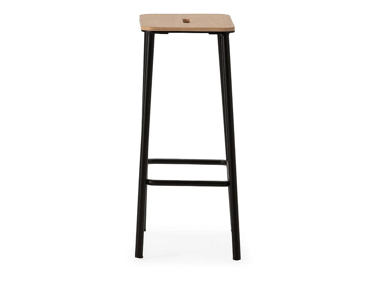 Lot de 2 tabourets de bar H65cm en bois naturel pied en métal noir - BAHIA
