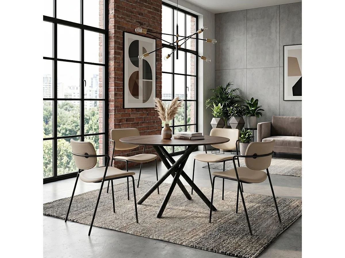 Lot de 6 chaises structure métal noir assise et dossier en PU beige - AKIMA