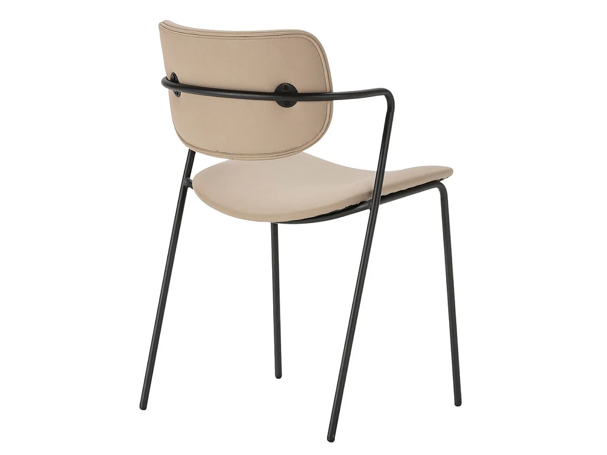 Lot de 6 chaises structure métal noir assise et dossier en PU beige - AKIMA