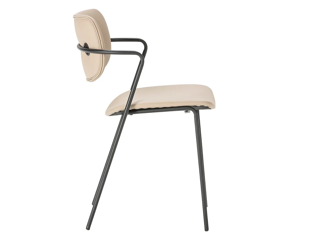 Lot de 6 chaises structure métal noir assise et dossier en PU beige - AKIMA