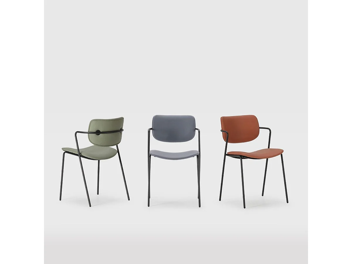 Lot de 2 chaises structure métal noir assise et dossier en PU gris bleuté - AKIMA