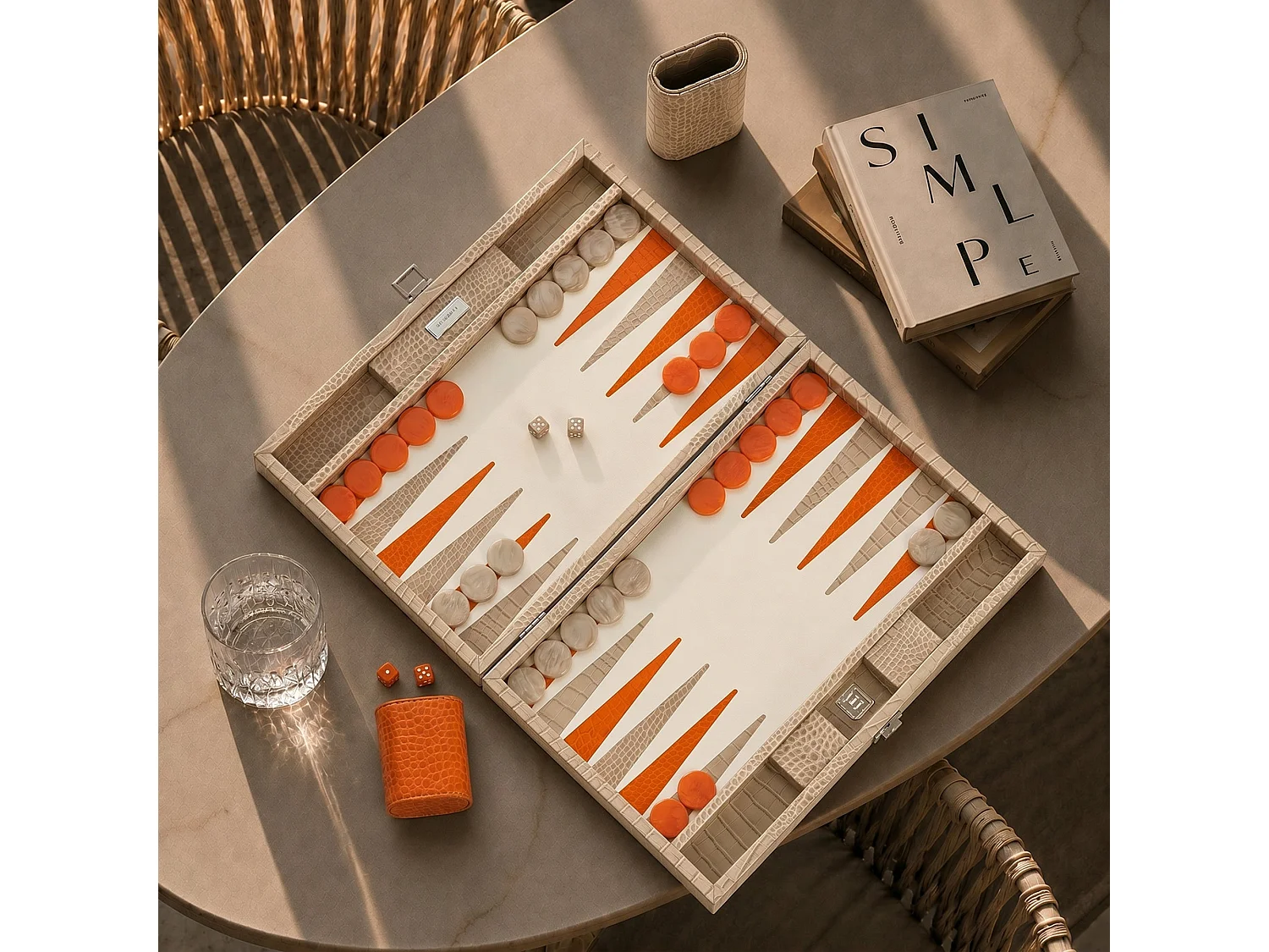 Backgammon - Large BACKGAMMON en cuir beige sable