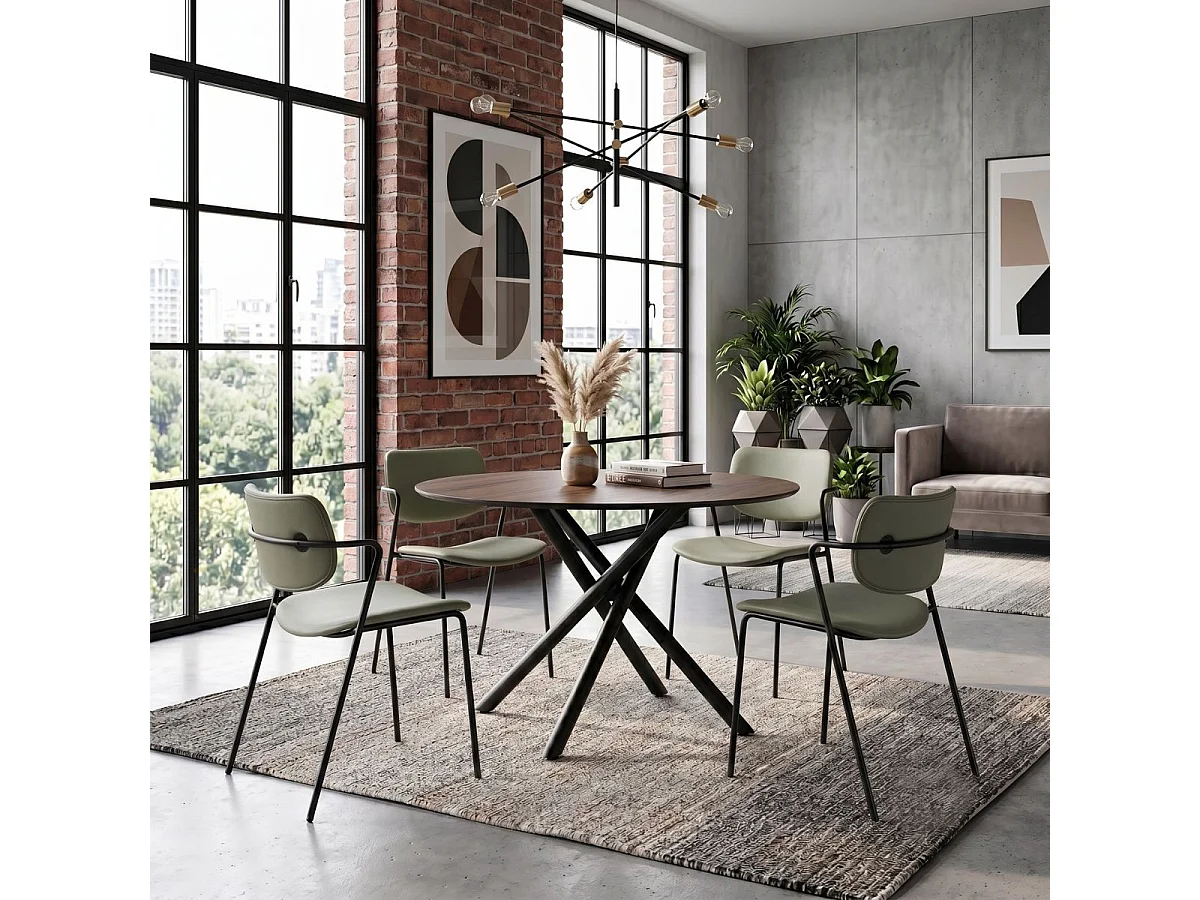 Lot de 2 chaises structure métal noir assise et dossier en PU vert - AKIMA