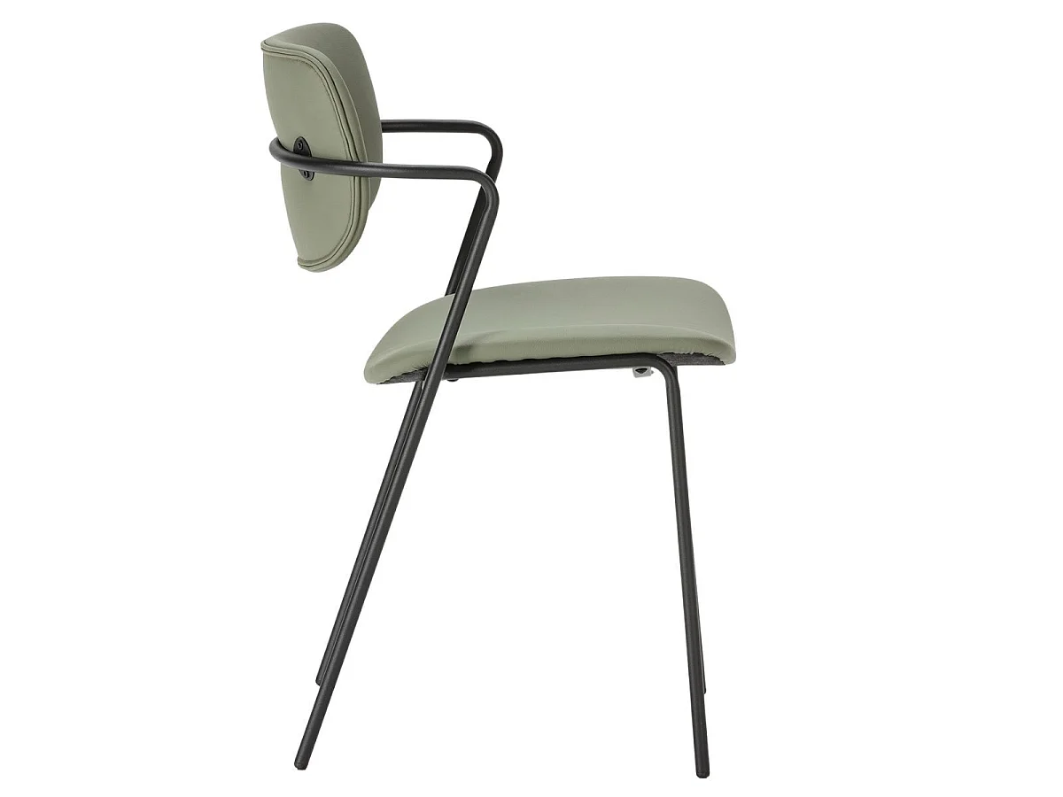 Lot de 2 chaises structure métal noir assise et dossier en PU vert - AKIMA