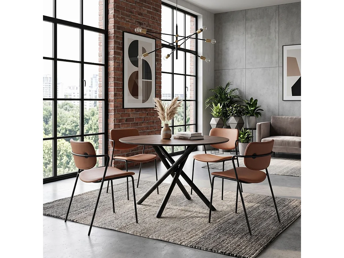 Lot de 4 chaises structure métal noir assise et dossier en PU brique - AKIMA