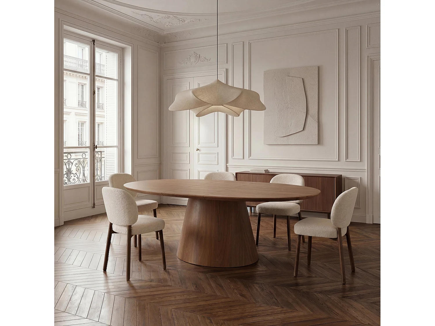 Table à manger extensible EBEN en bois contreplaqué noyer clair 200x100cm