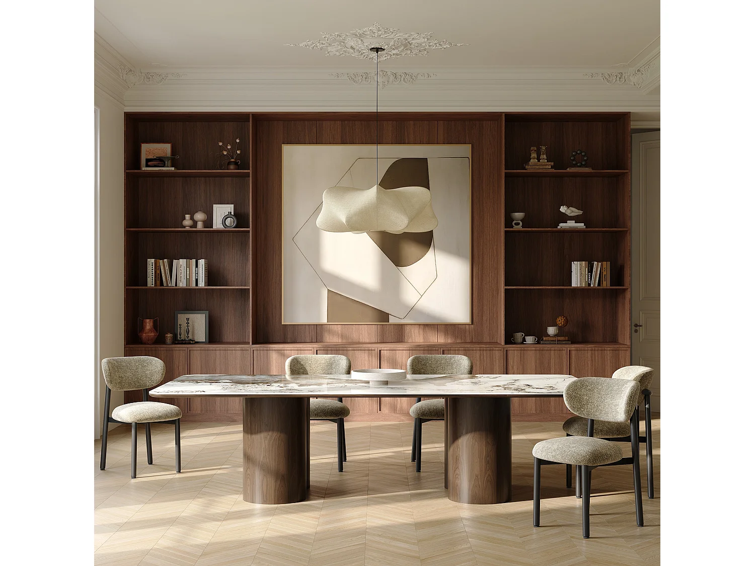 Table à manger PYLE en bois contreplaqué et céramique noyer foncé 240x110cm