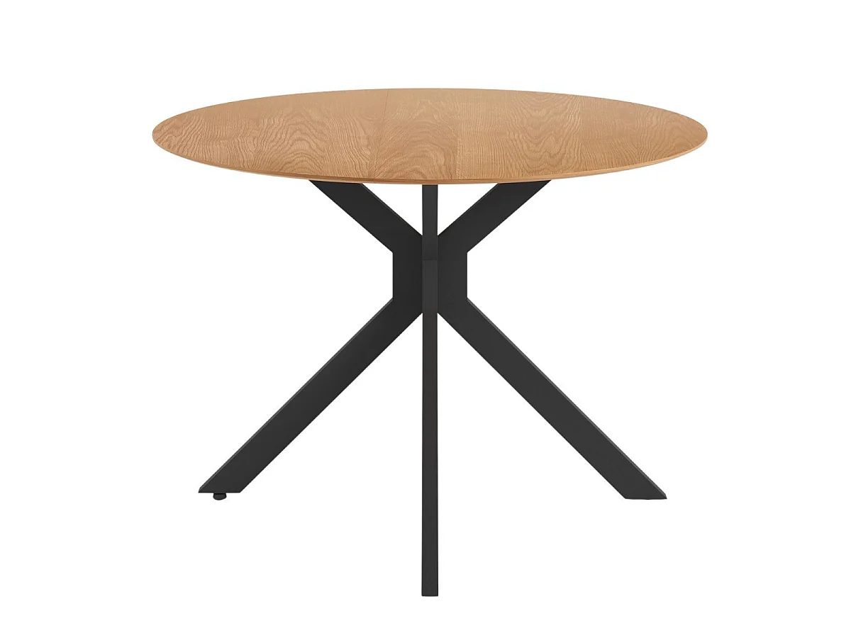 Table ronde pliable demi-lune MDF placage naturel pieds croisés métal noir - VIANA