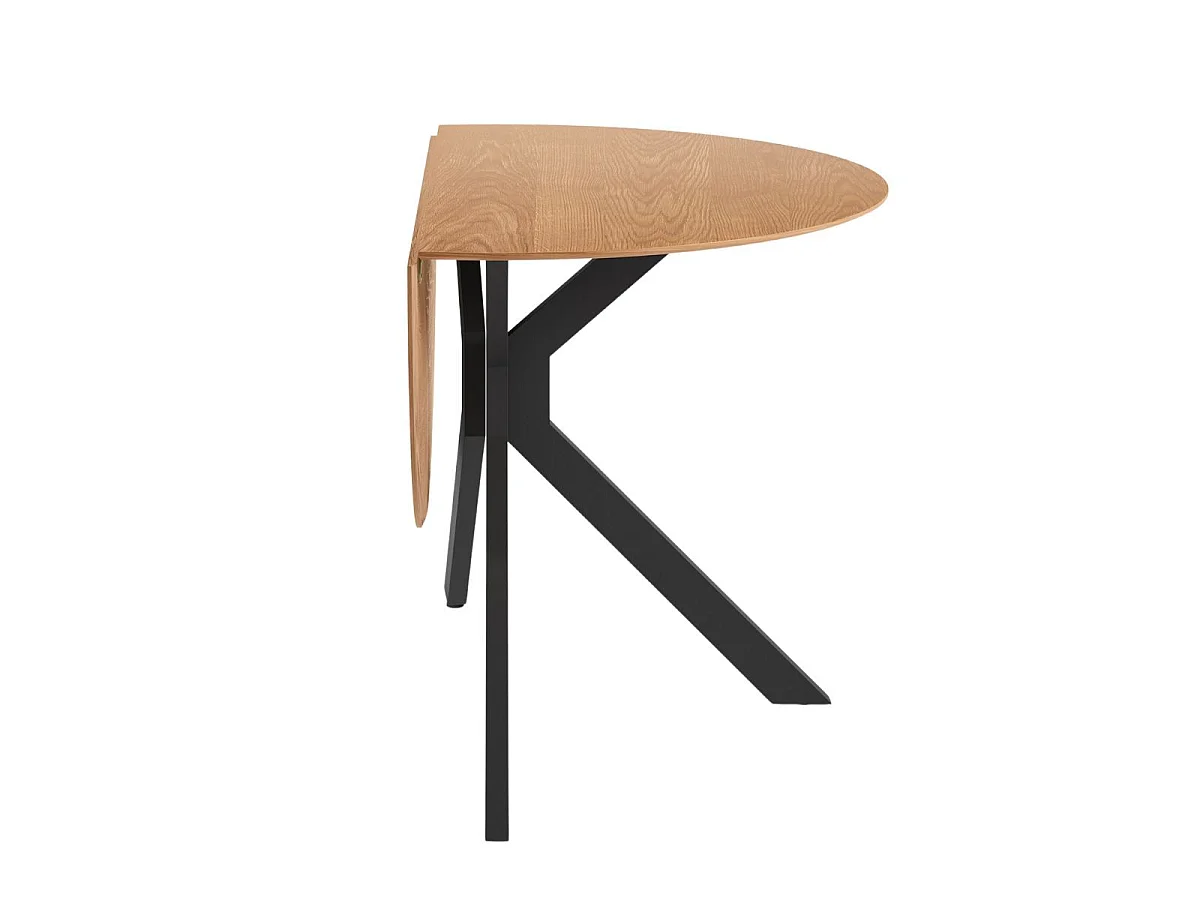 Table ronde pliable demi-lune MDF placage naturel pieds croisés métal noir - VIANA