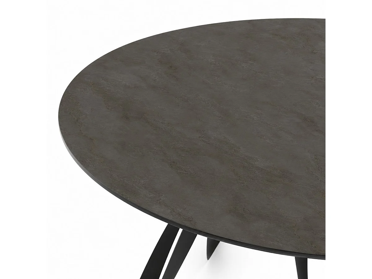 Table repas ronde Ø130cm plateau aspect minéral anthracite pieds design métal noir - ONARYS
