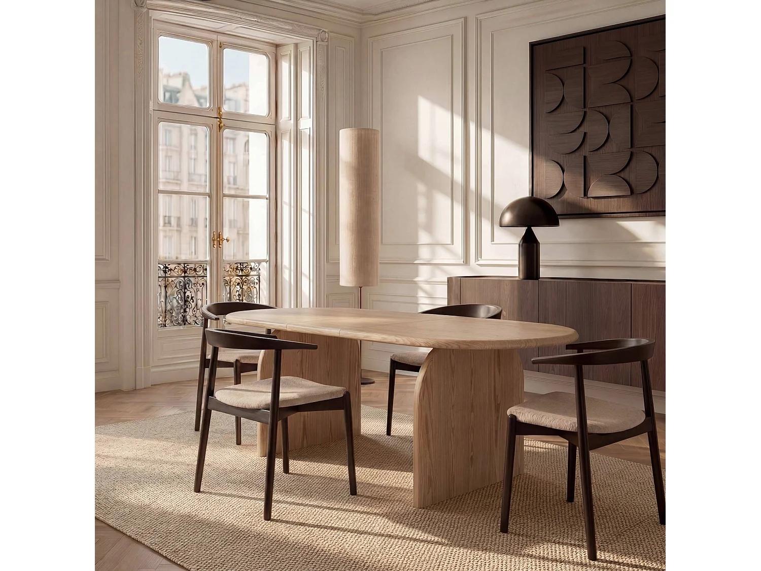 Table à manger extensible BRIA en bois contreplaqué chêne clair 220x100cm