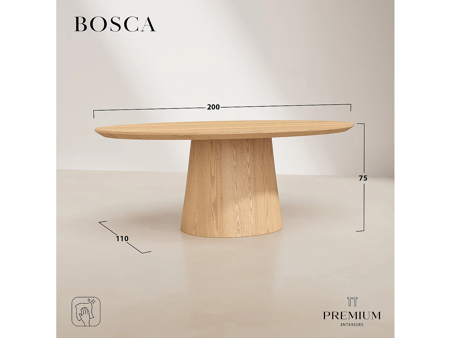 Table à manger BOSCA en bois contreplaqué chêne clair 200x110cm