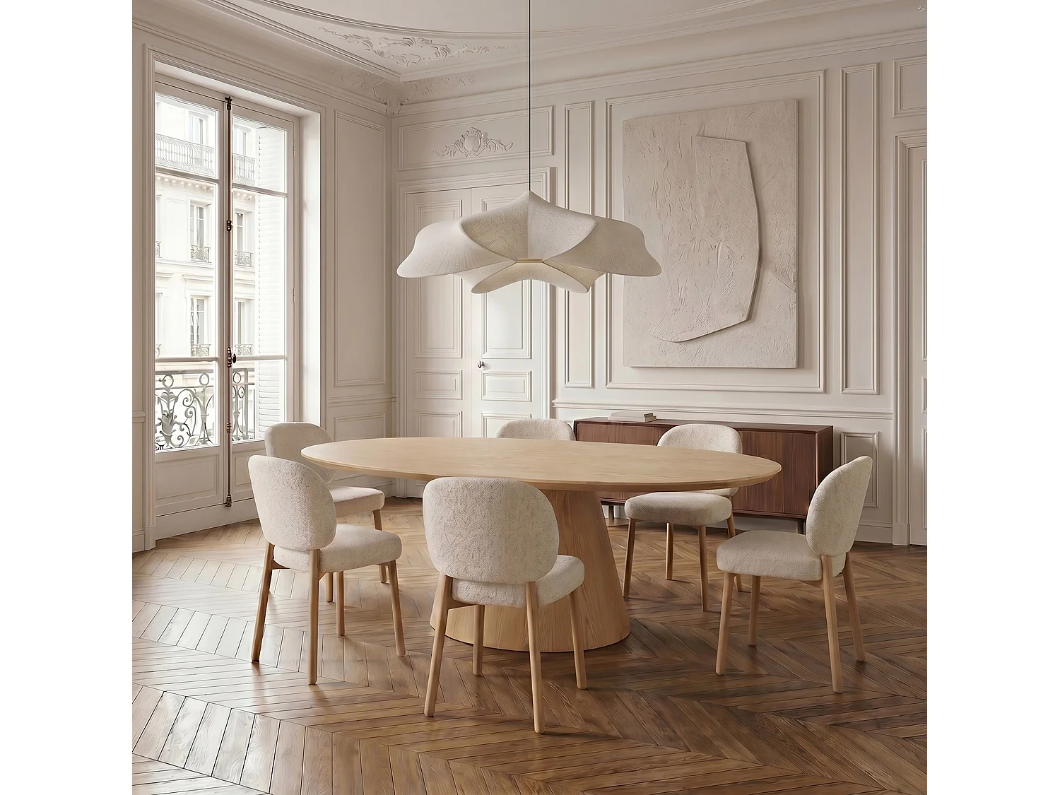 Table à manger BOSCA en bois contreplaqué chêne clair 200x110cm