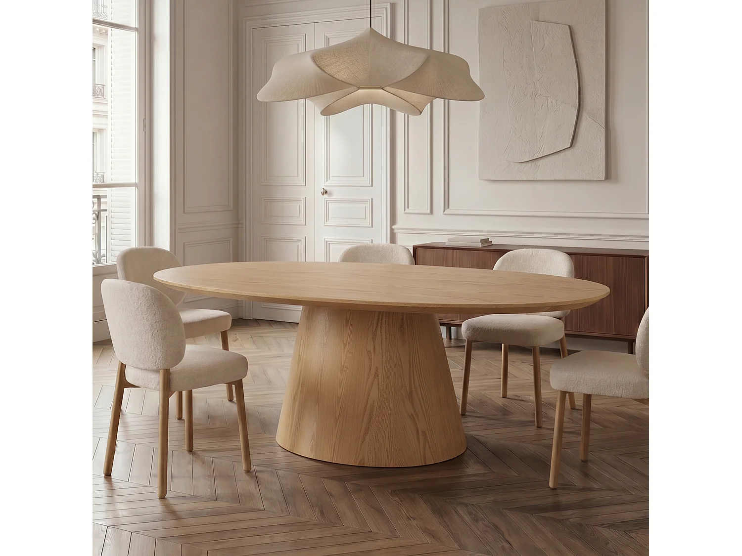 Table à manger BOSCA en bois contreplaqué chêne clair 200x110cm