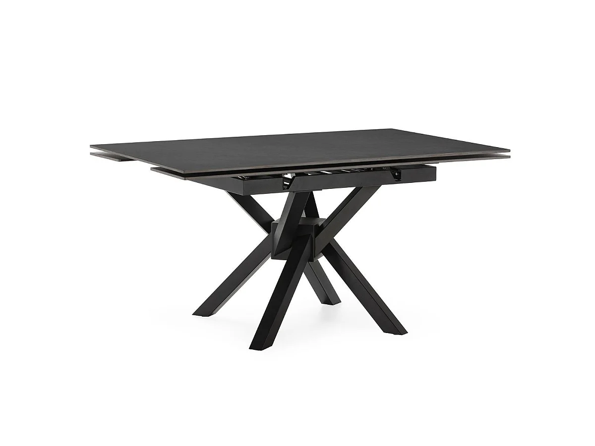 Table repas extensible pierre frittée anthracite pieds croisés métal noir - ARIETTE