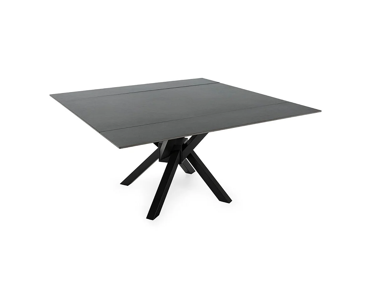 Table repas extensible pierre frittée anthracite pieds croisés métal noir - ARIETTE
