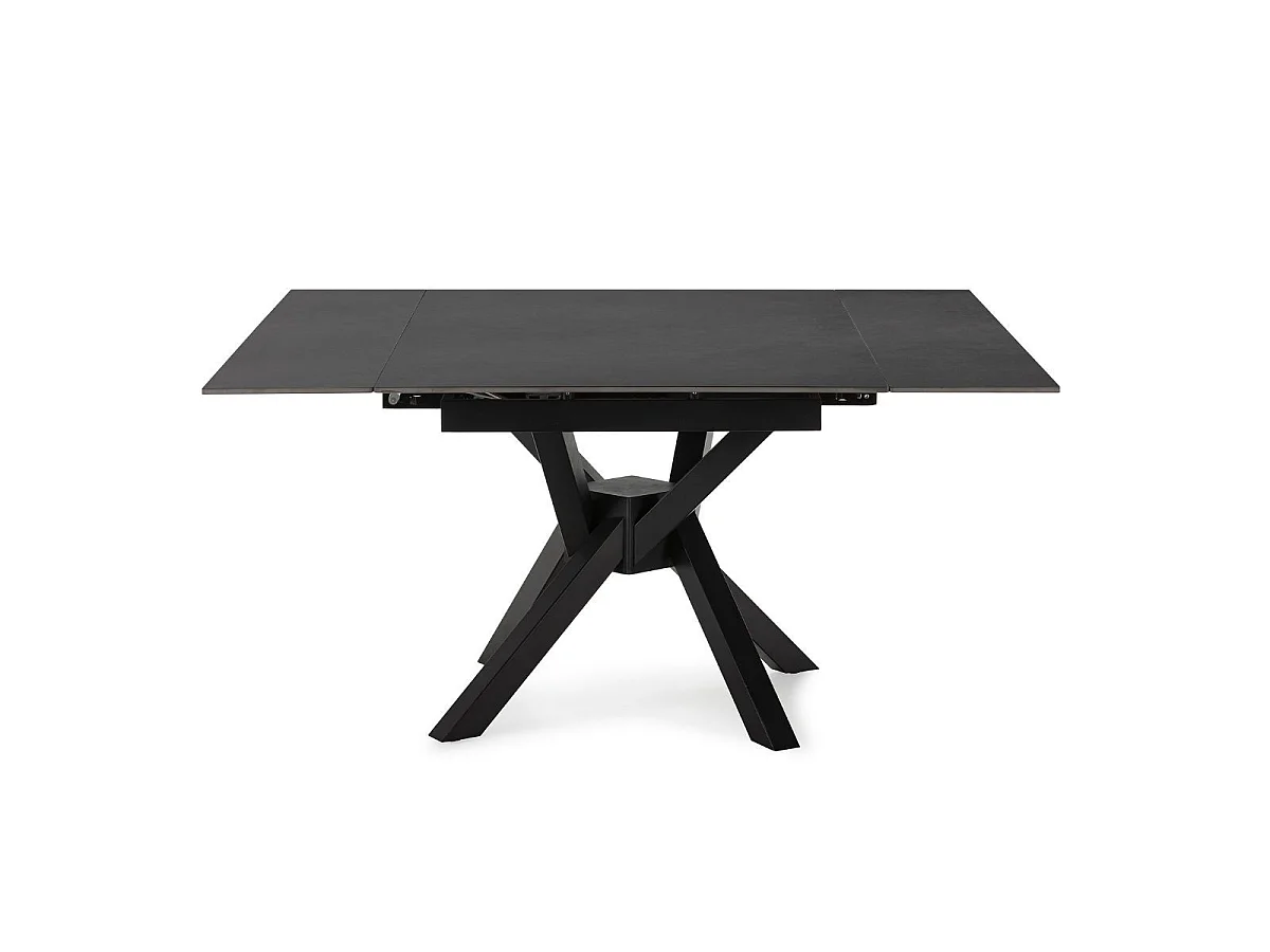 Table repas extensible pierre frittée anthracite pieds croisés métal noir - ARIETTE