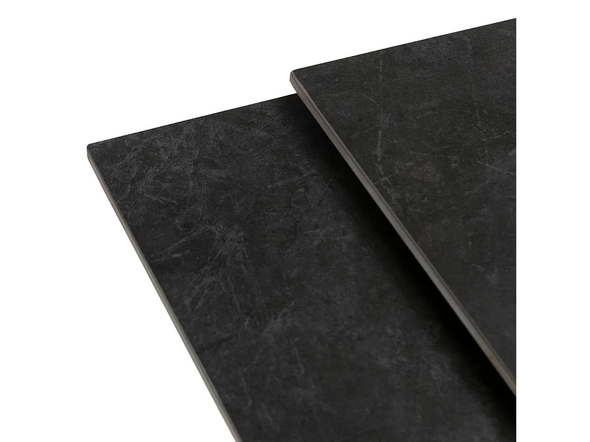 Table repas extensible pierre frittée anthracite pieds croisés métal noir - ARIETTE
