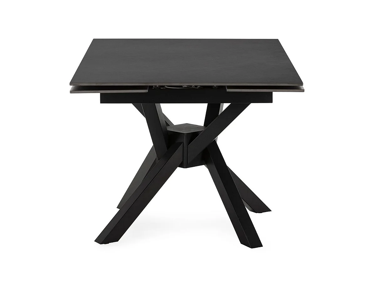 Table repas extensible pierre frittée anthracite pieds croisés métal noir - ARIETTE