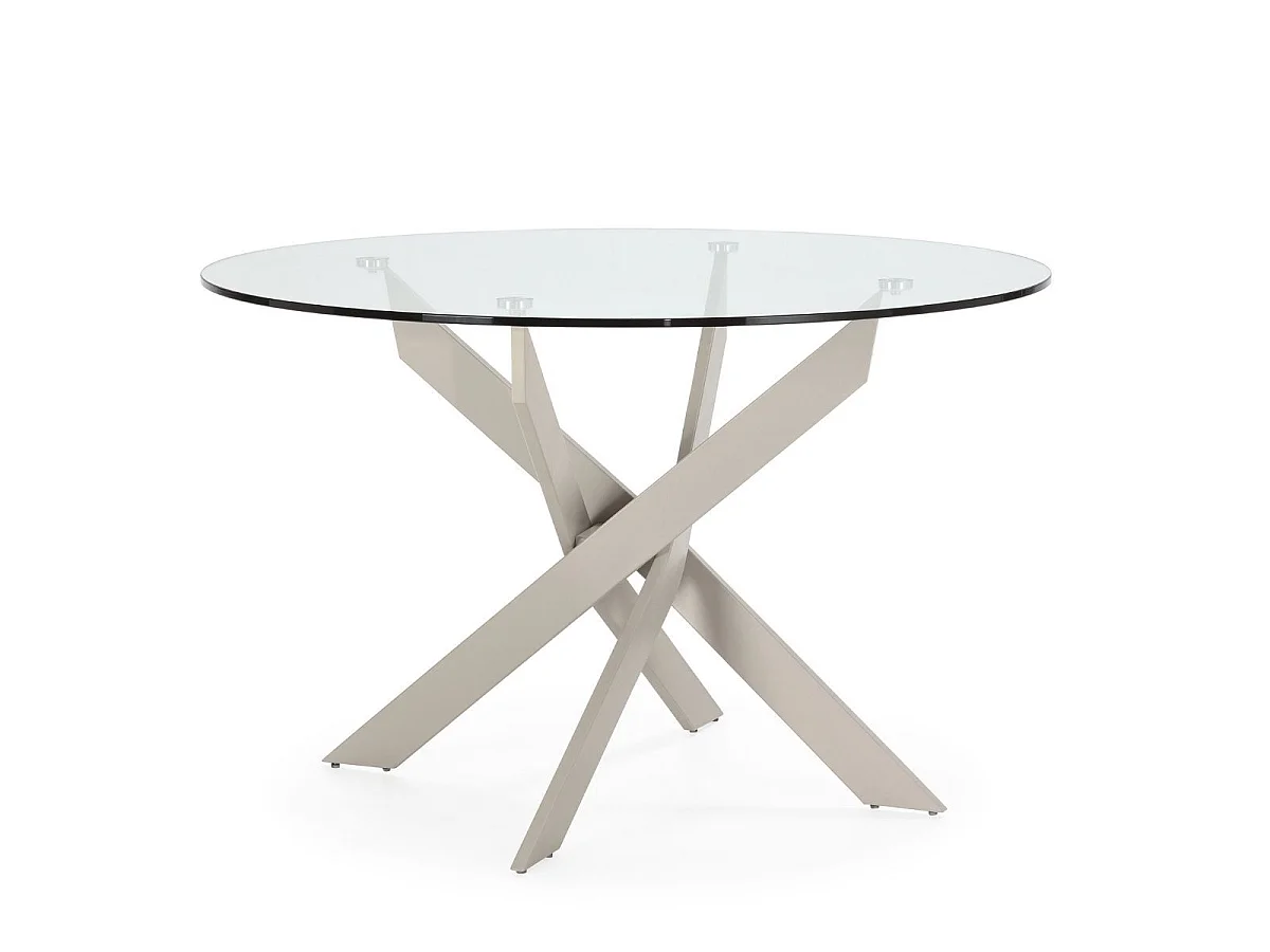 Table ronde Ø120cm pieds métal crème et plateau en verre - RITHA