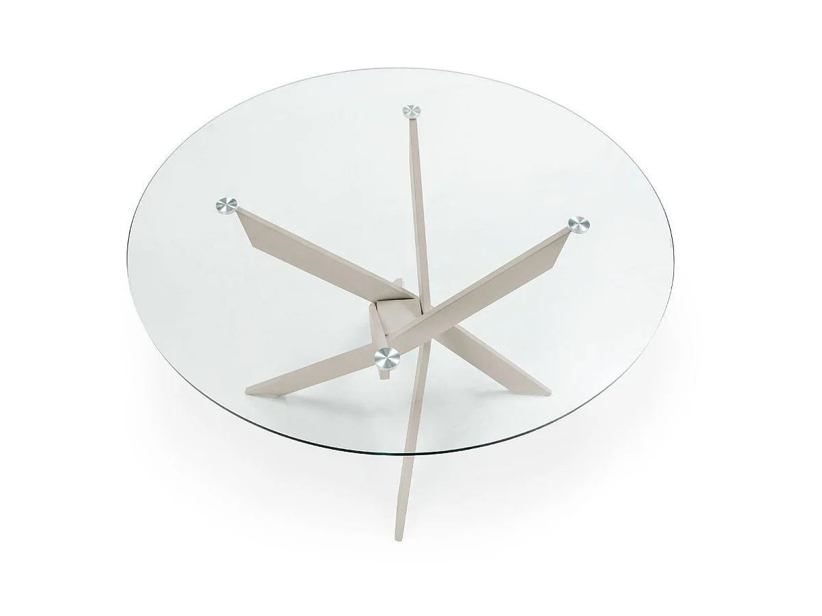 Table ronde Ø120cm pieds métal crème et plateau en verre - RITHA