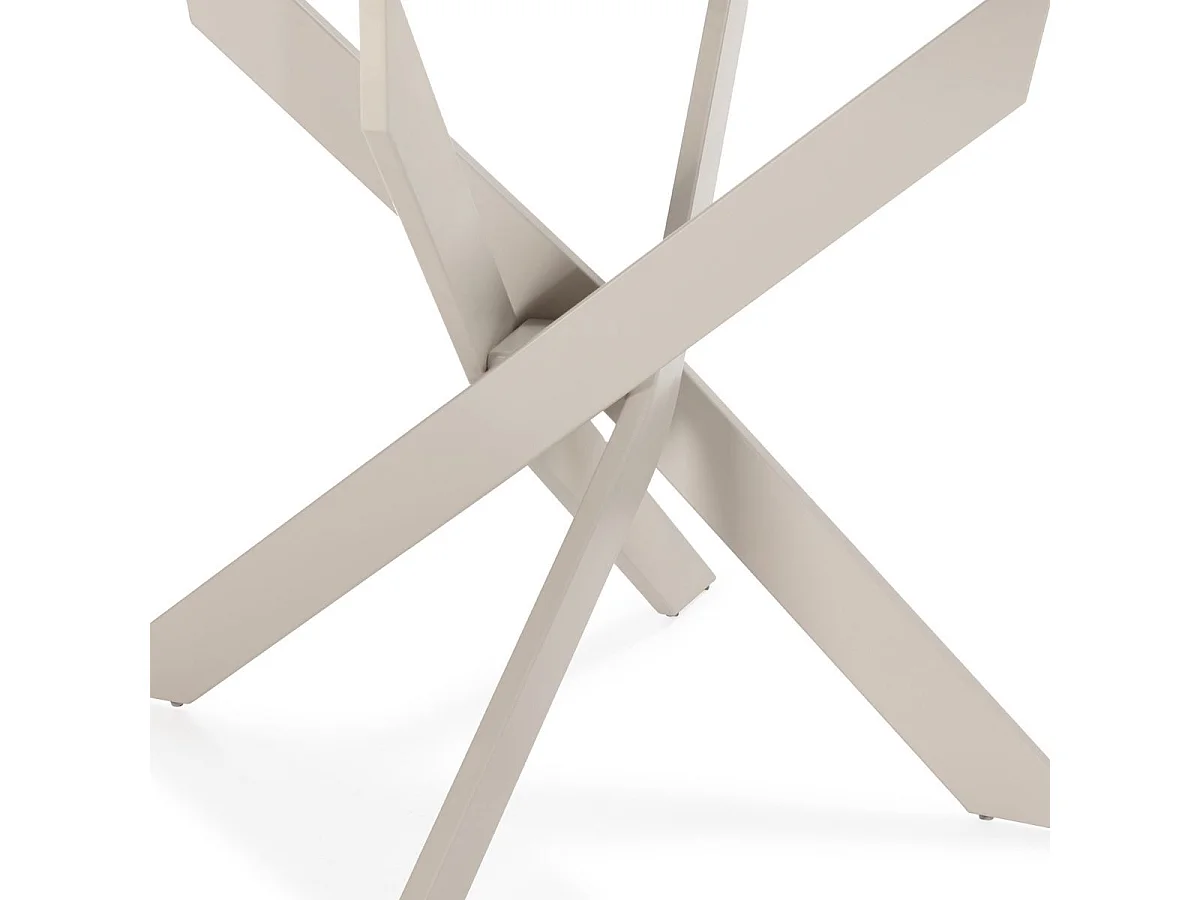 Table ronde Ø120cm pieds métal crème et plateau en verre - RITHA
