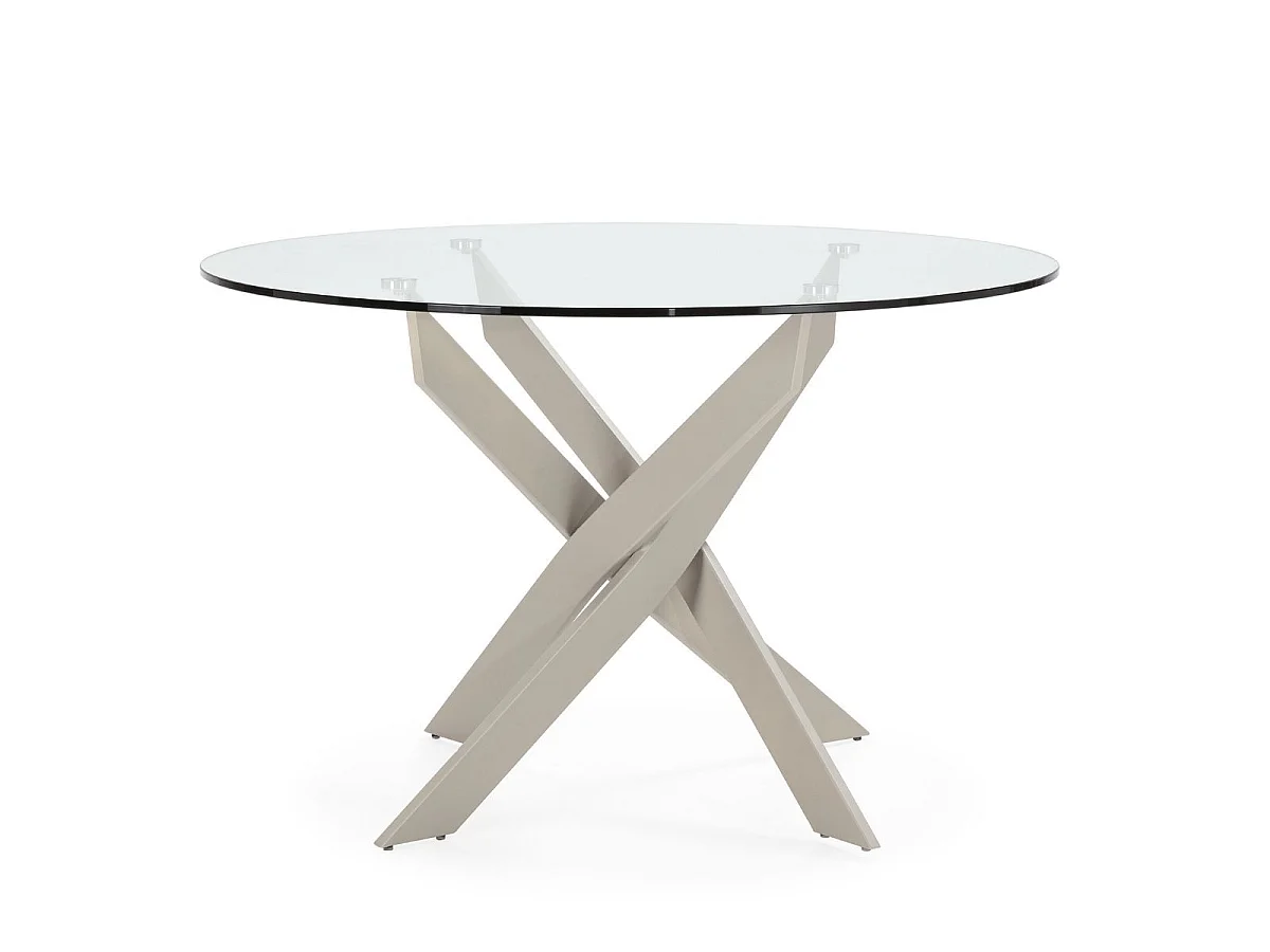 Table ronde Ø120cm pieds métal crème et plateau en verre - RITHA