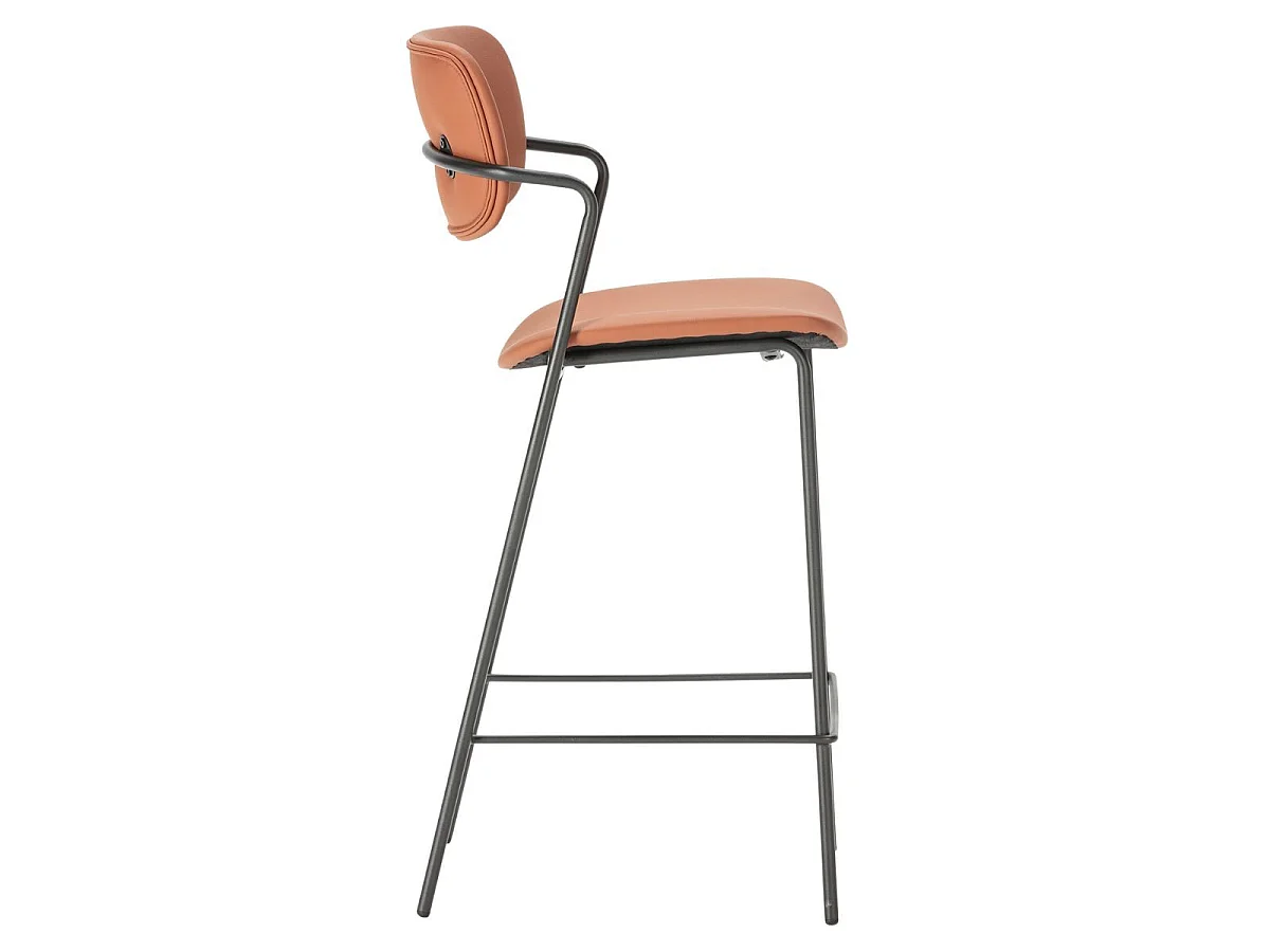 Lot de 4 tabourets de bar structure métal noir assise et dossier en PU beige - AKIMA