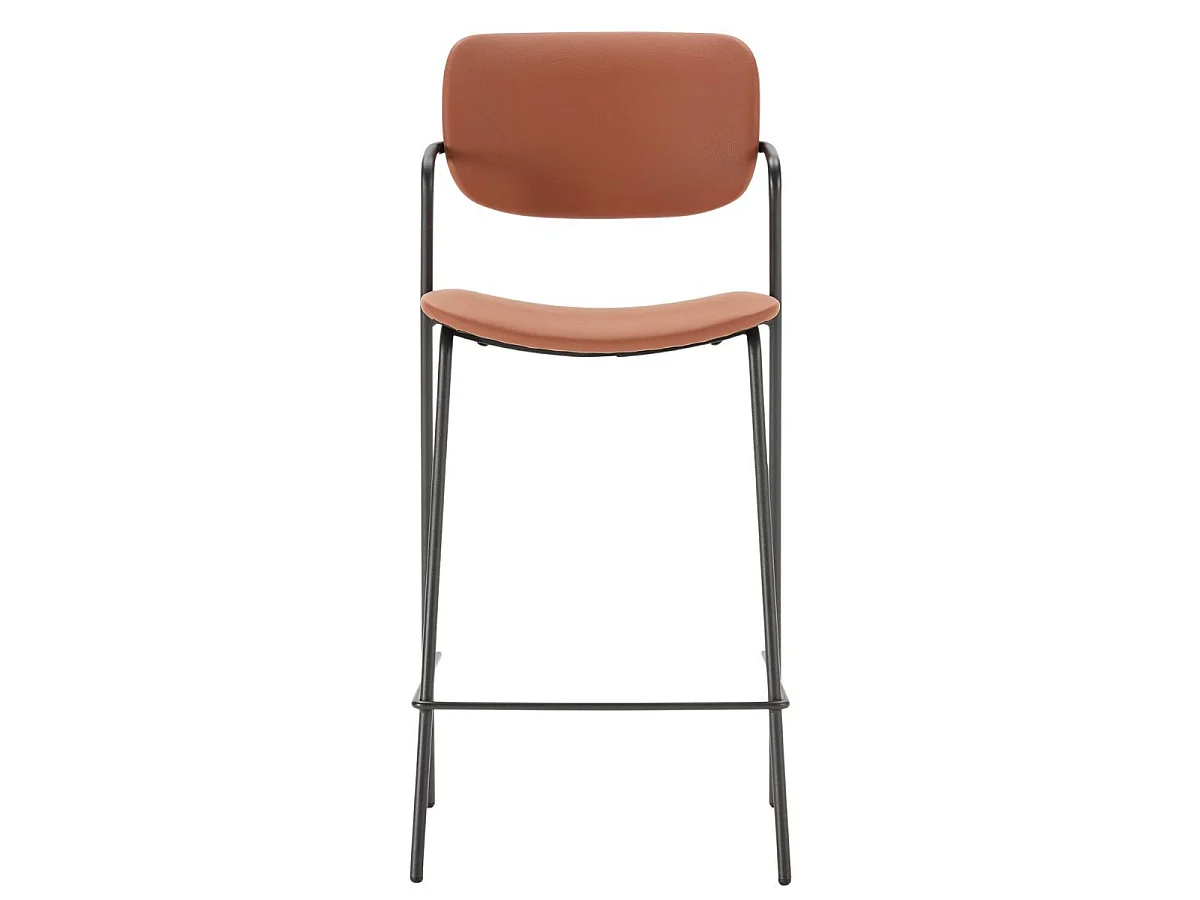Lot de 4 tabourets de bar structure métal noir assise et dossier en PU beige - AKIMA