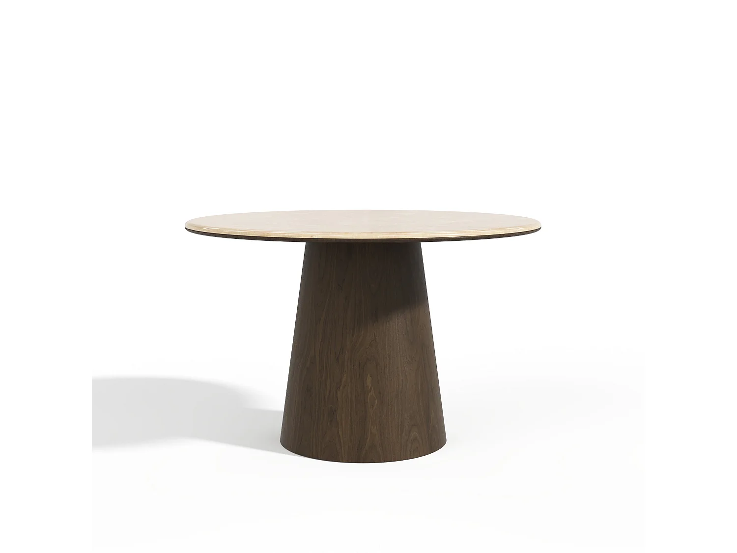 Table à manger VERO en bois contreplaqué et marbre marbre beige et noyer foncé 120x120cm